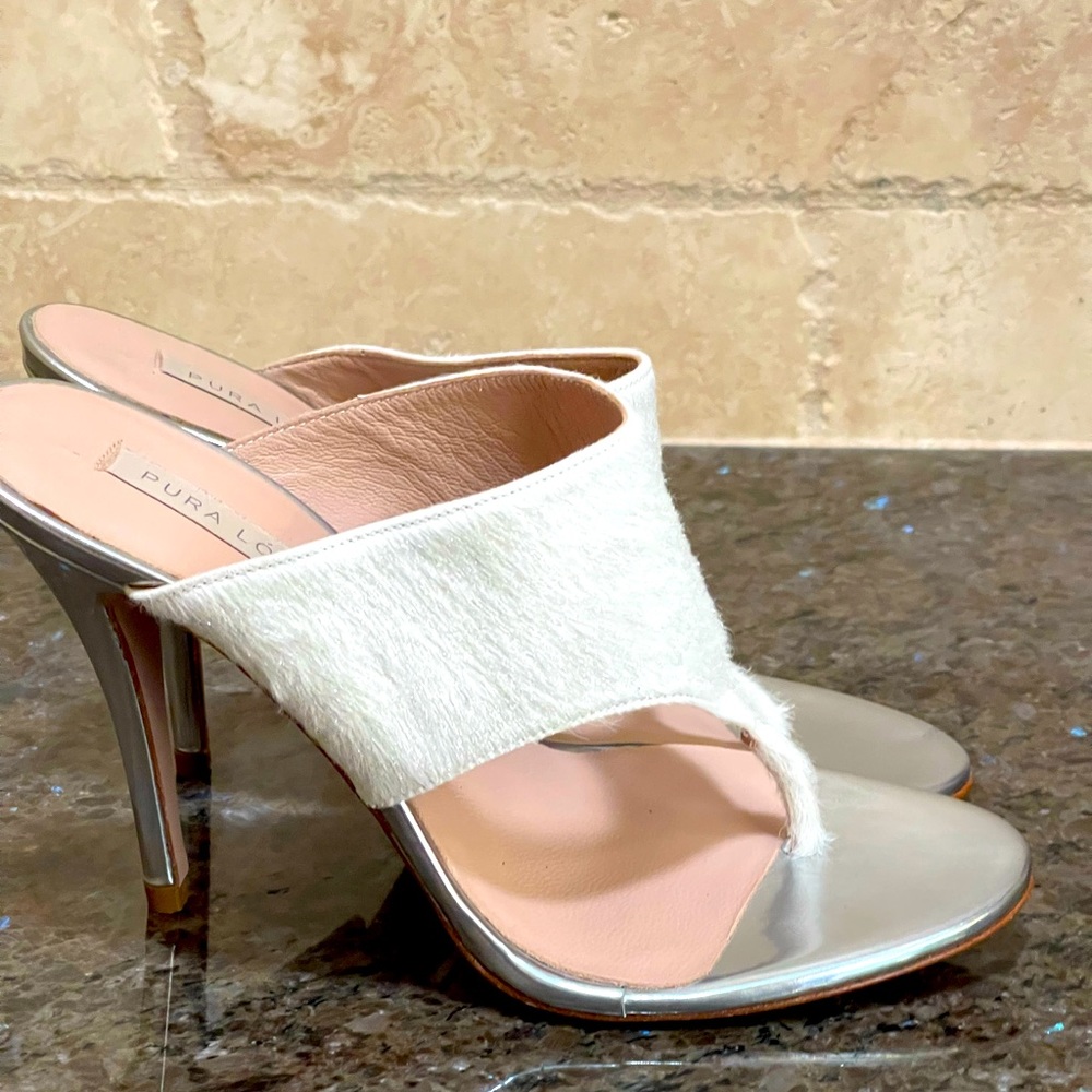 Anthropologie Pura Lopez calf hair sandal heels